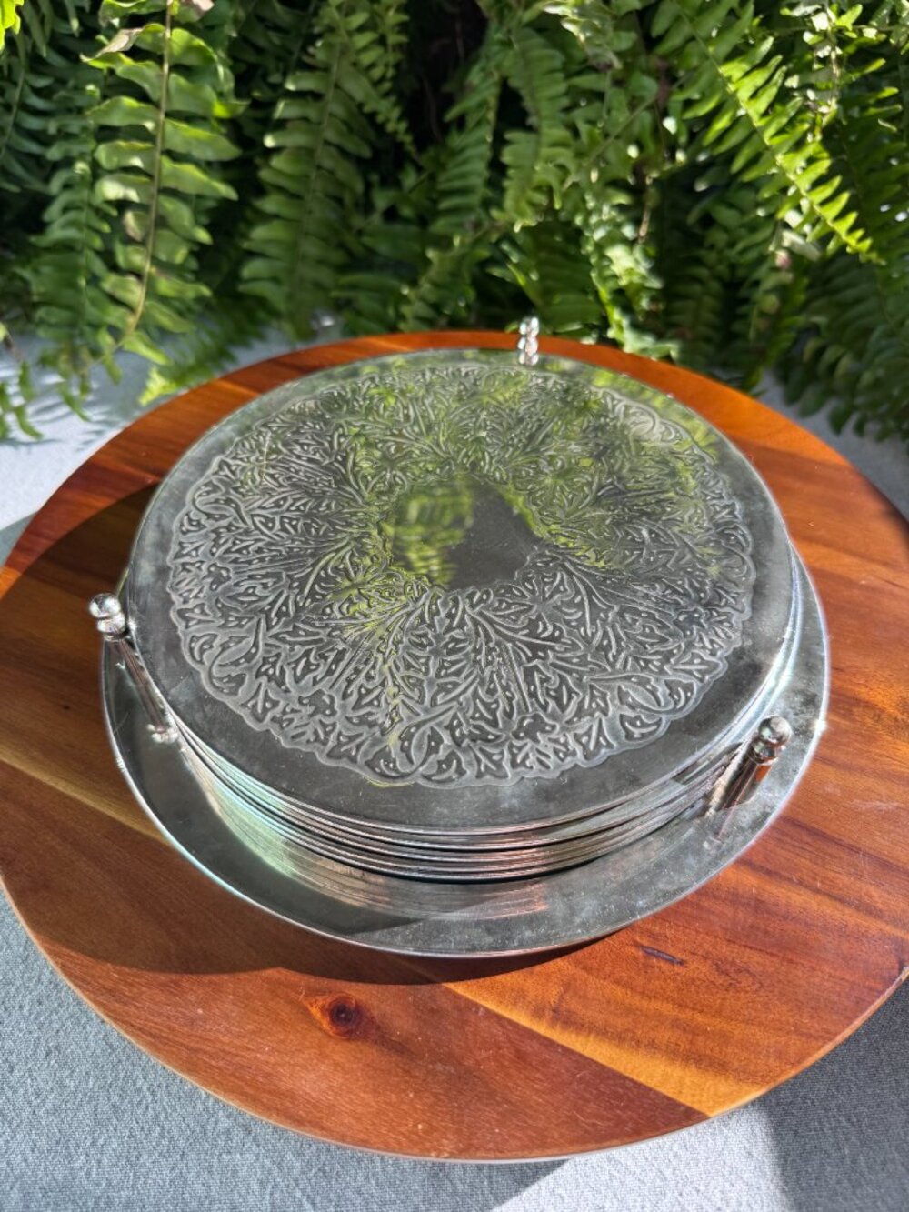Vintage Leonardo Silver Plated Table Mats & Holder – Etched Filigree Design